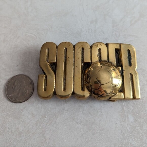 Vintage 1970s Brass Soccer Belt Buckle by Baron Buckle - Picture 3 of 6